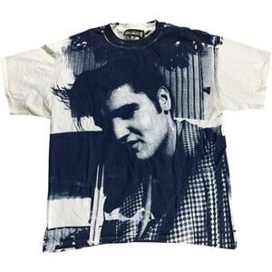 Elvis Presley Graceland All Over Print Blue White Portrait T-shirt